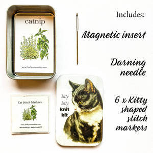 Cat stitch marker tin, cat knit kit