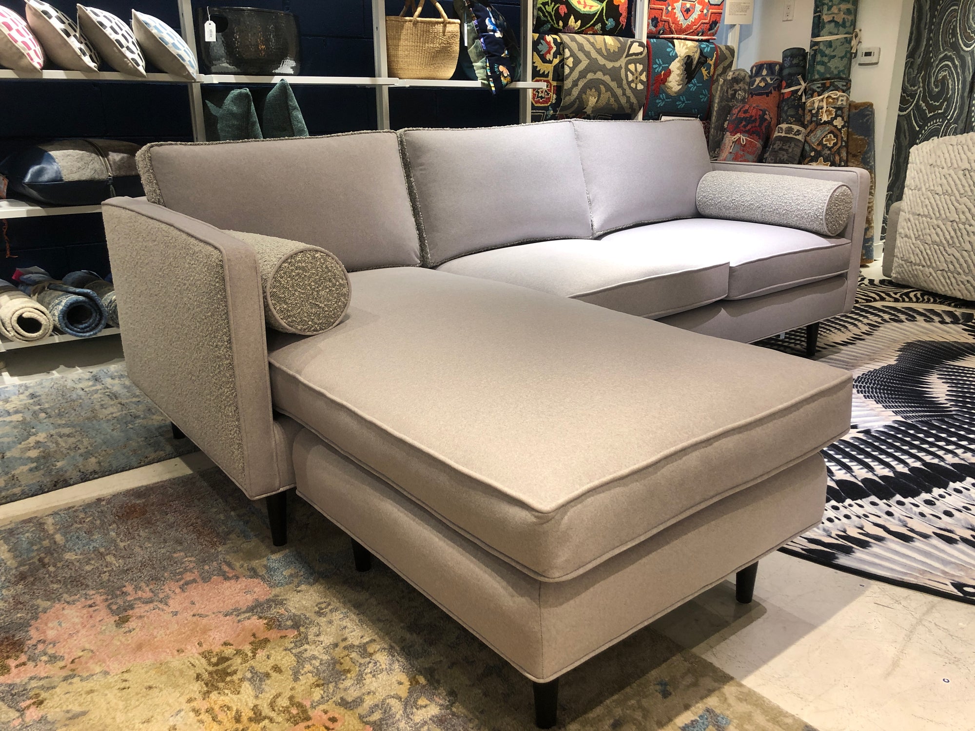 custom made grey velvet sectional sofa