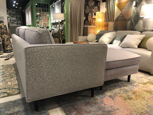 side view of custom made grey velvet sectional sofa