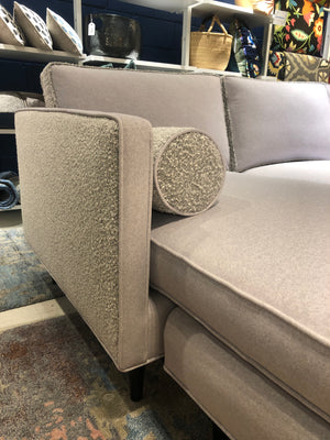 side view of custom made grey velvet sectional sofa