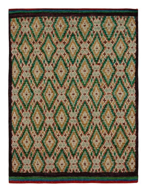 Green / Gold Moroccan Rug - Diamonds