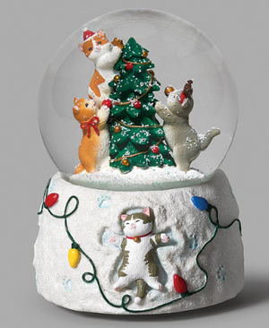 6" Musical Dome Cat with Tree