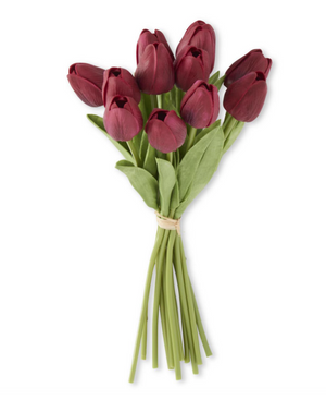 artificial real touch dark red tulip bouquet