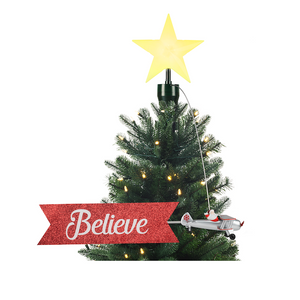 Animated Tree Topper- Santa's Biplane with Banner