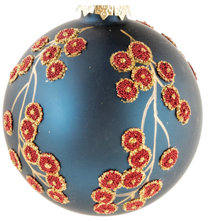 3" Round Glass Ball Ornament w/ Botanicals & Beads, 2 Colors