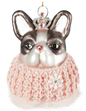 Hand Painted Glass Dog Head In Clothes Ornament, Multi Styles