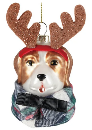 Hand Painted Glass Dog Head In Clothes Ornament, Multi Styles
