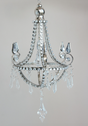 Metal Chandelier Ornament with Acrylic Jewels, Silver Finish