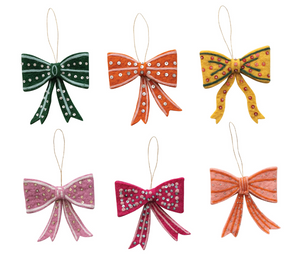 Handmade Wool Felt Bow Ornament with Embroidery, Sequins & Beads, 6 Styles