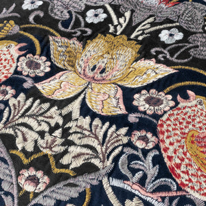 Strawberry Thief Embroidered Velvet Cushion Indigo