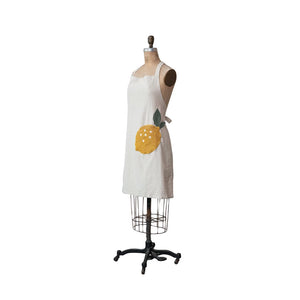 Apron w/Lemons - Embroidered Cotton & Linen