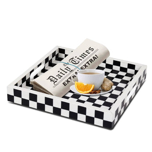 Check Black & White Decorative Tray 12x12 inch
