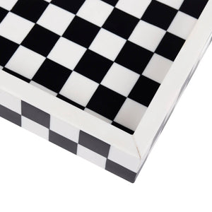 Check Black & White Decorative Tray 12x12 inch