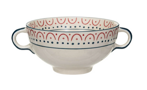 Stoneware Bowl w Handles & Pattern