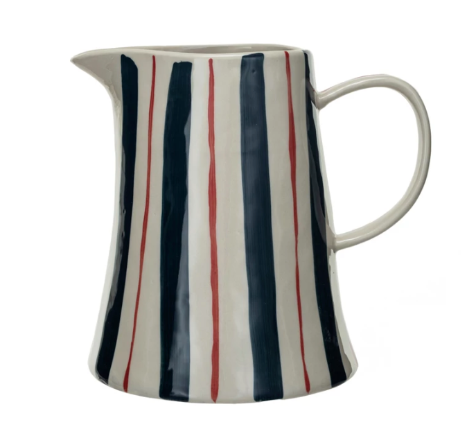 Hand-Painted Stoneware Pitcher w Stripes