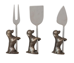 Cheese Knives w Dog Stand, Set of 6