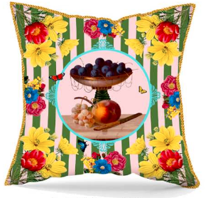 Luxury velvet throw pillow with fruit theme.