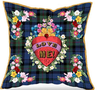 Luxury velvet throw pillow with love theme.