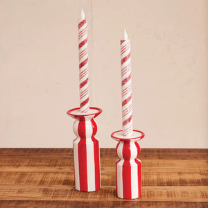 Striped Taper Holder, Red & White