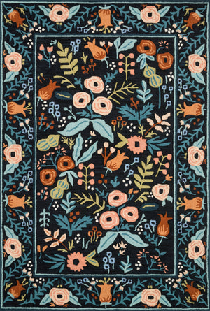 'Les Fleurs' Black Floral Rug