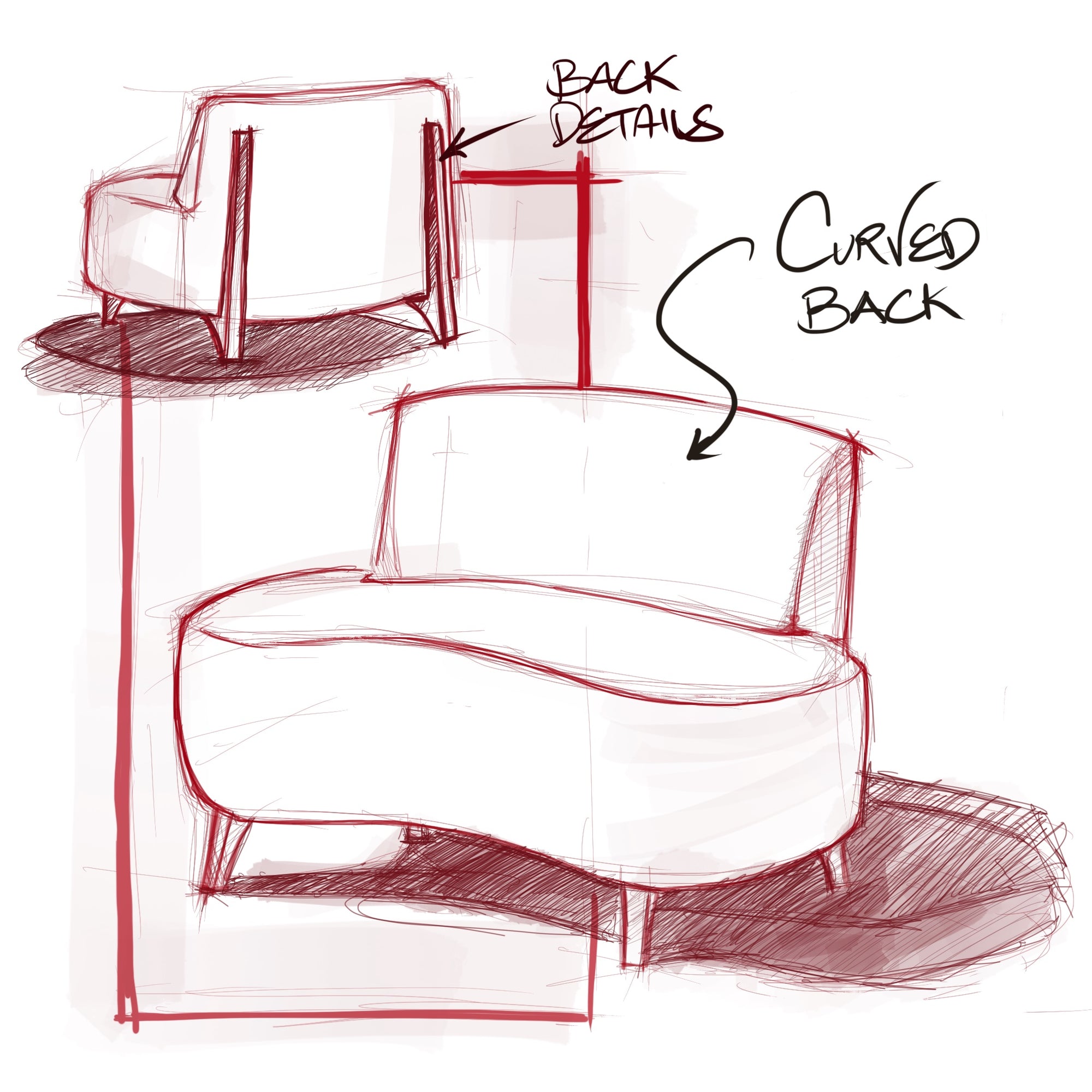 sketch drawing of the Marilyn curved sofa