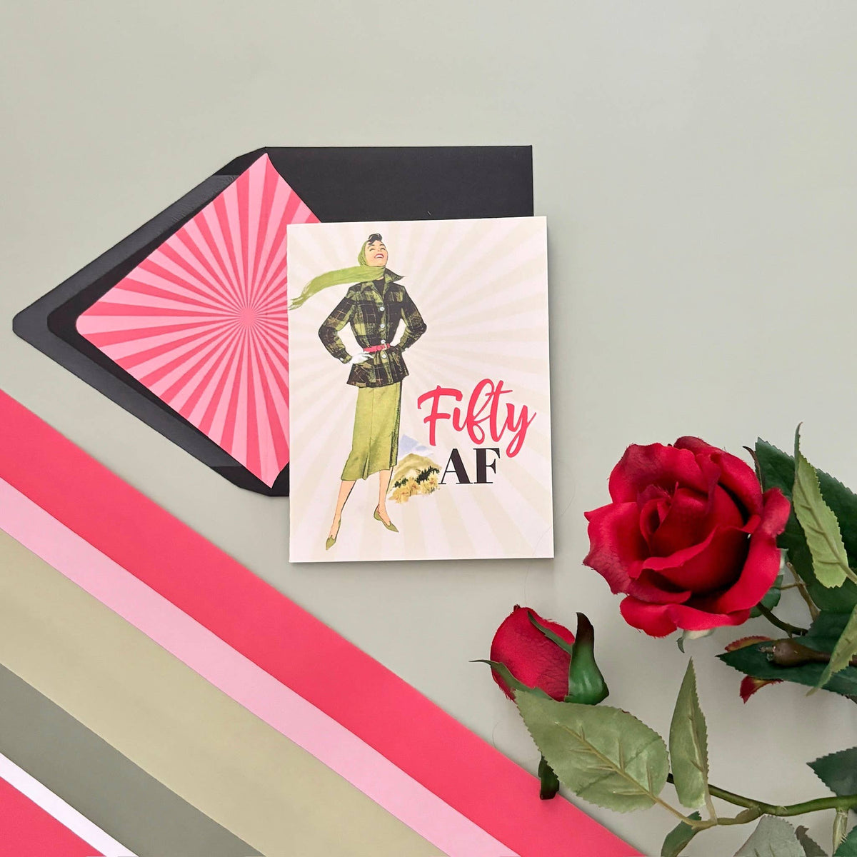 Fifty AF Mid Century Modern Woman Funny 50th Birthday Card