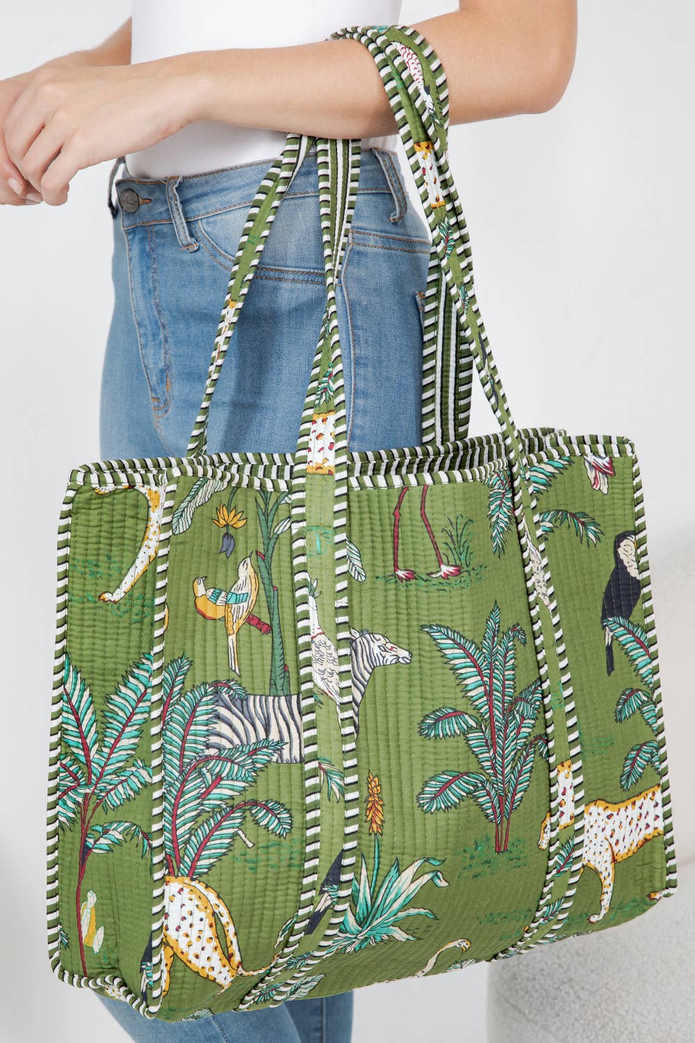 Jungle Safari Green Quilted Tote Bag