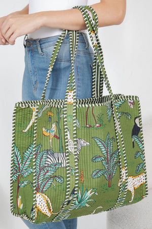 Jungle Safari Green Quilted Tote Bag