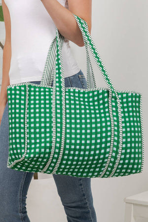 Green Checker - Quilted Cotton Tote Bag