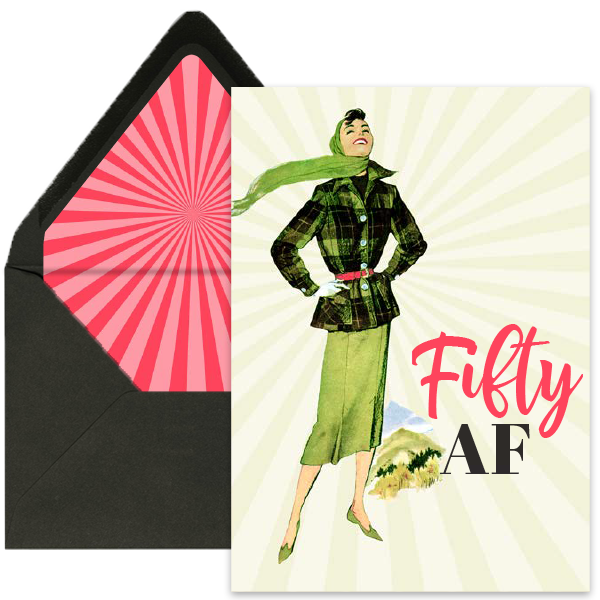 Fifty AF Mid Century Modern Woman Funny 50th Birthday Card