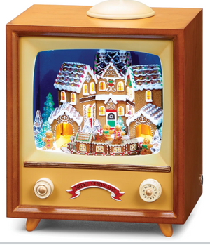 10" Lighted Musical TV Gingerbread Town Scene