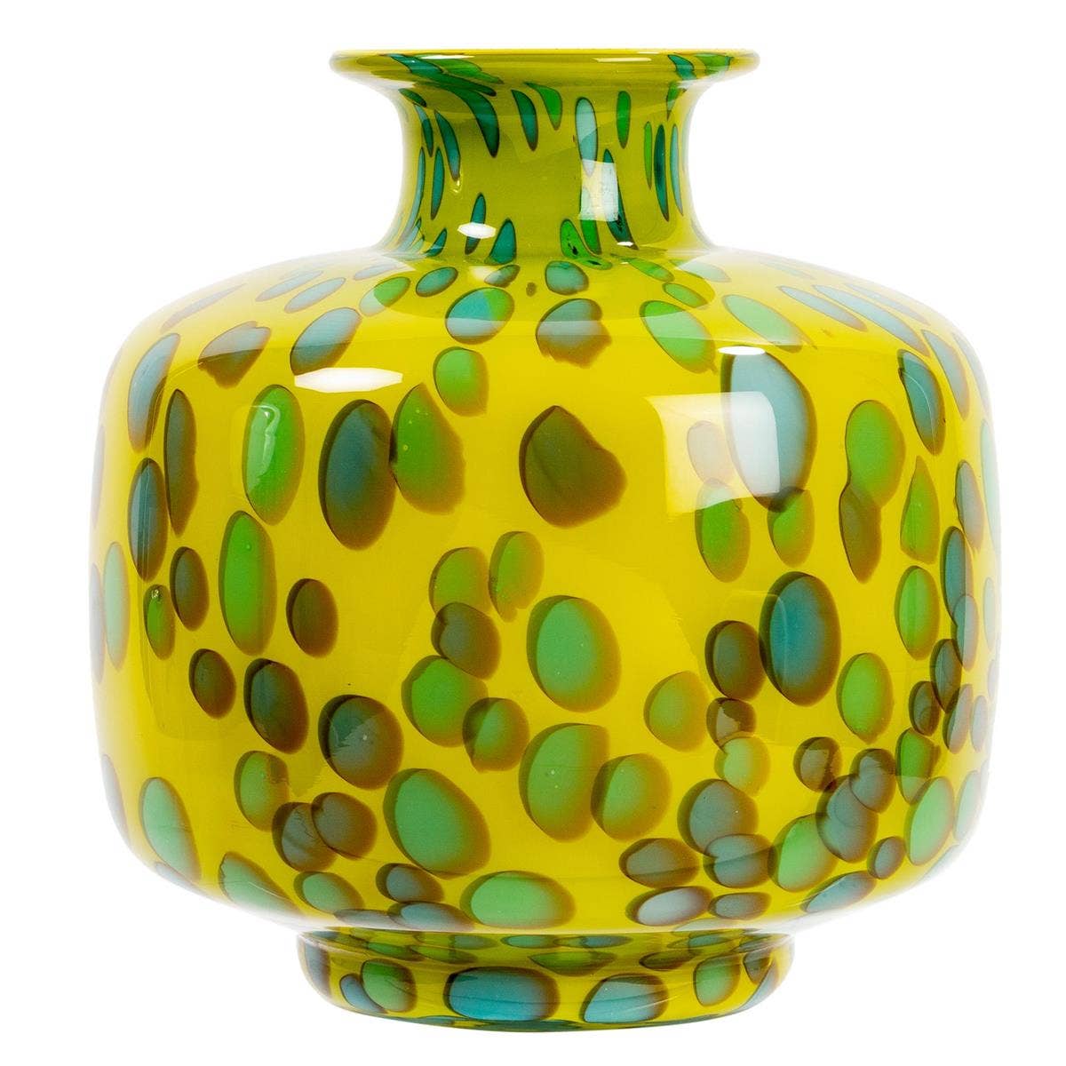 Round Green & YellowBubble Glass Vase