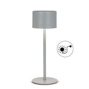 Dark grey solar powered waterproof LED outdoor table lamp.