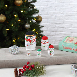 Set Of 5 Nesting Wood Figures - Snowman Family