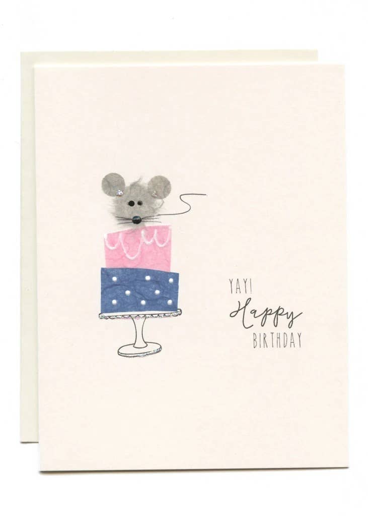 "Yay! Happy Birthday" Mouse on Tiered Cake