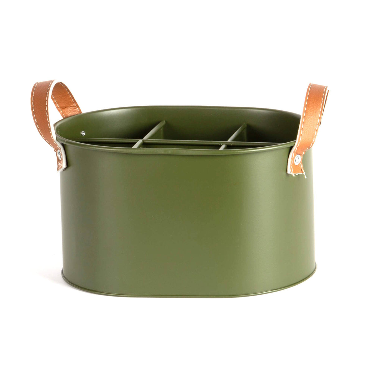 Oval metal divided caddy- dark green