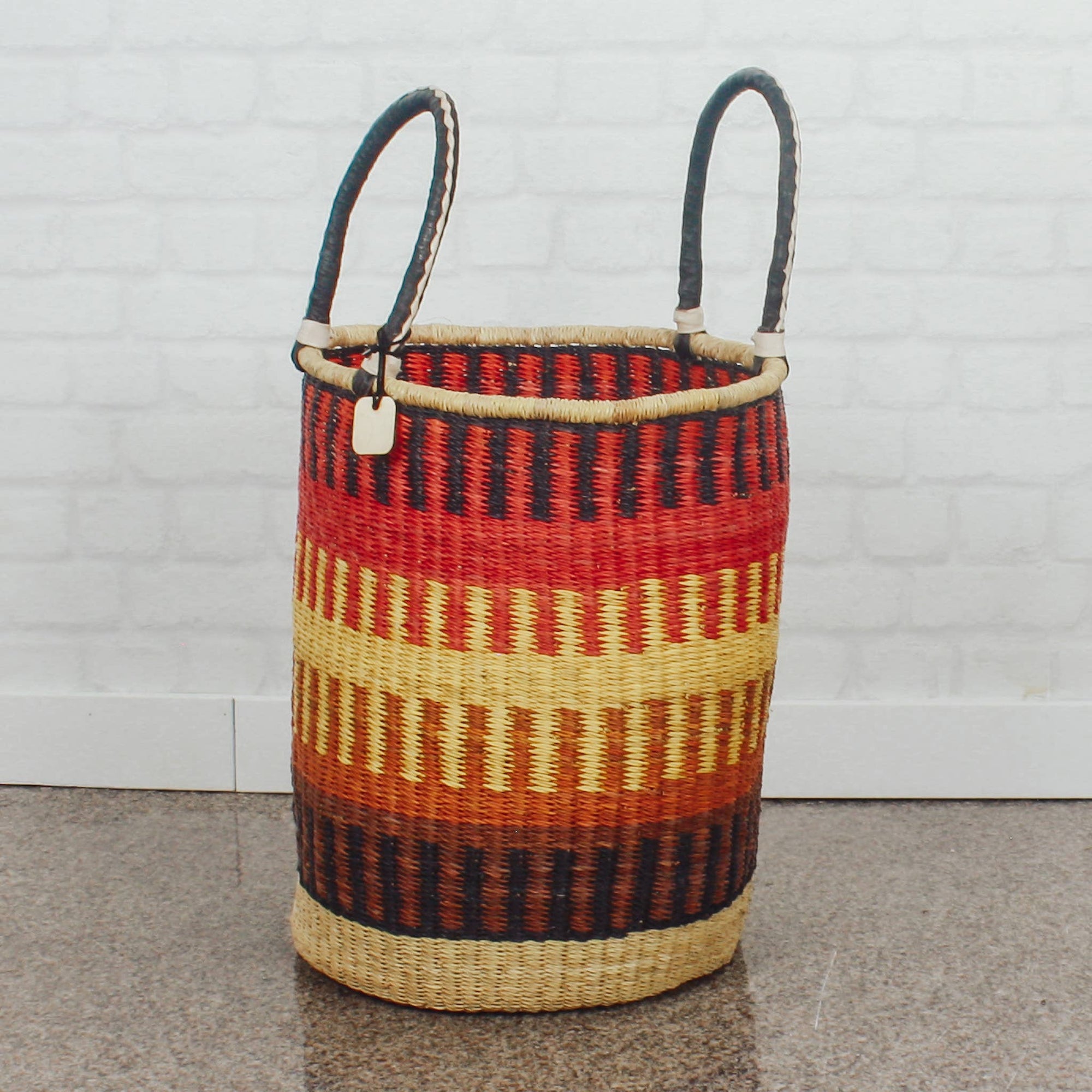 Tall Laundry Basket - Red Yellow & Brown: Small