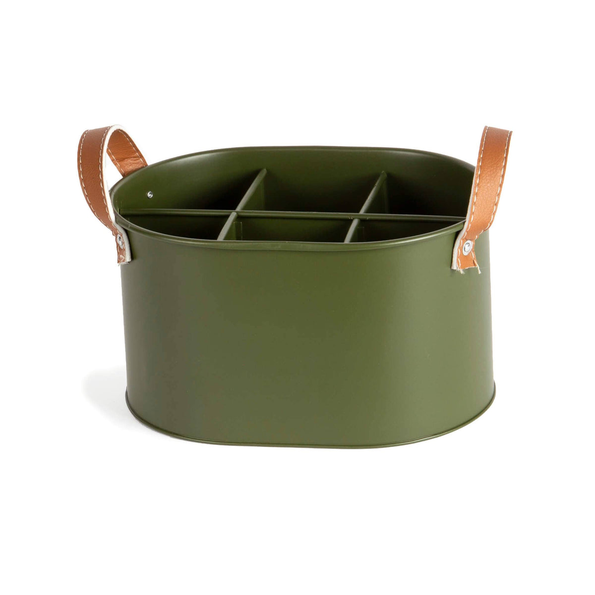Oval metal divided caddy- dark green
