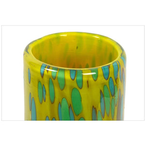 Large Green & Yellow Bubble Glass Vase