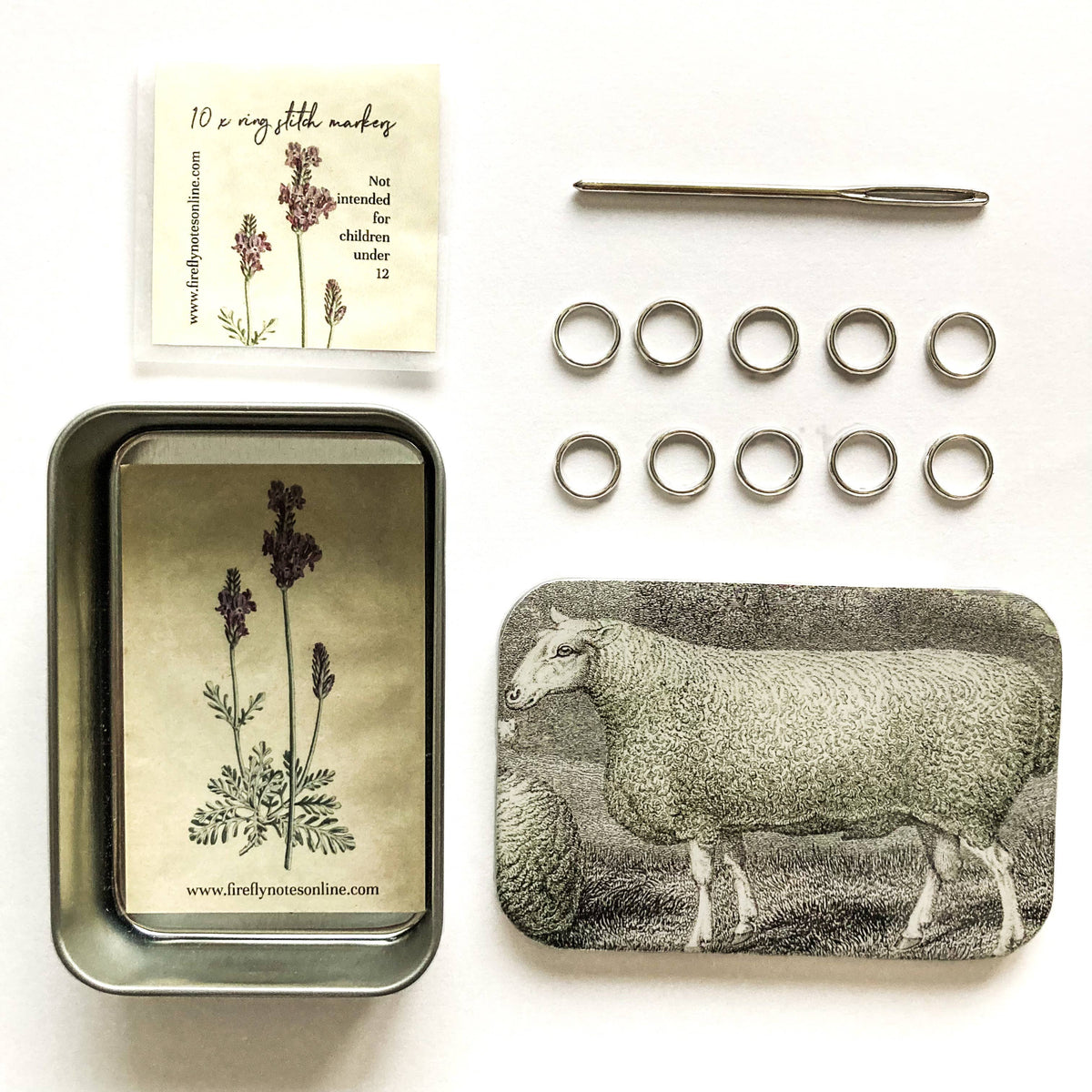 Notions Tin, Sheep Knitting Kit, Stitch Marker Storage