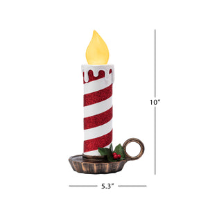 Lit 10" Chamberstick Candle - Glitter Red & White