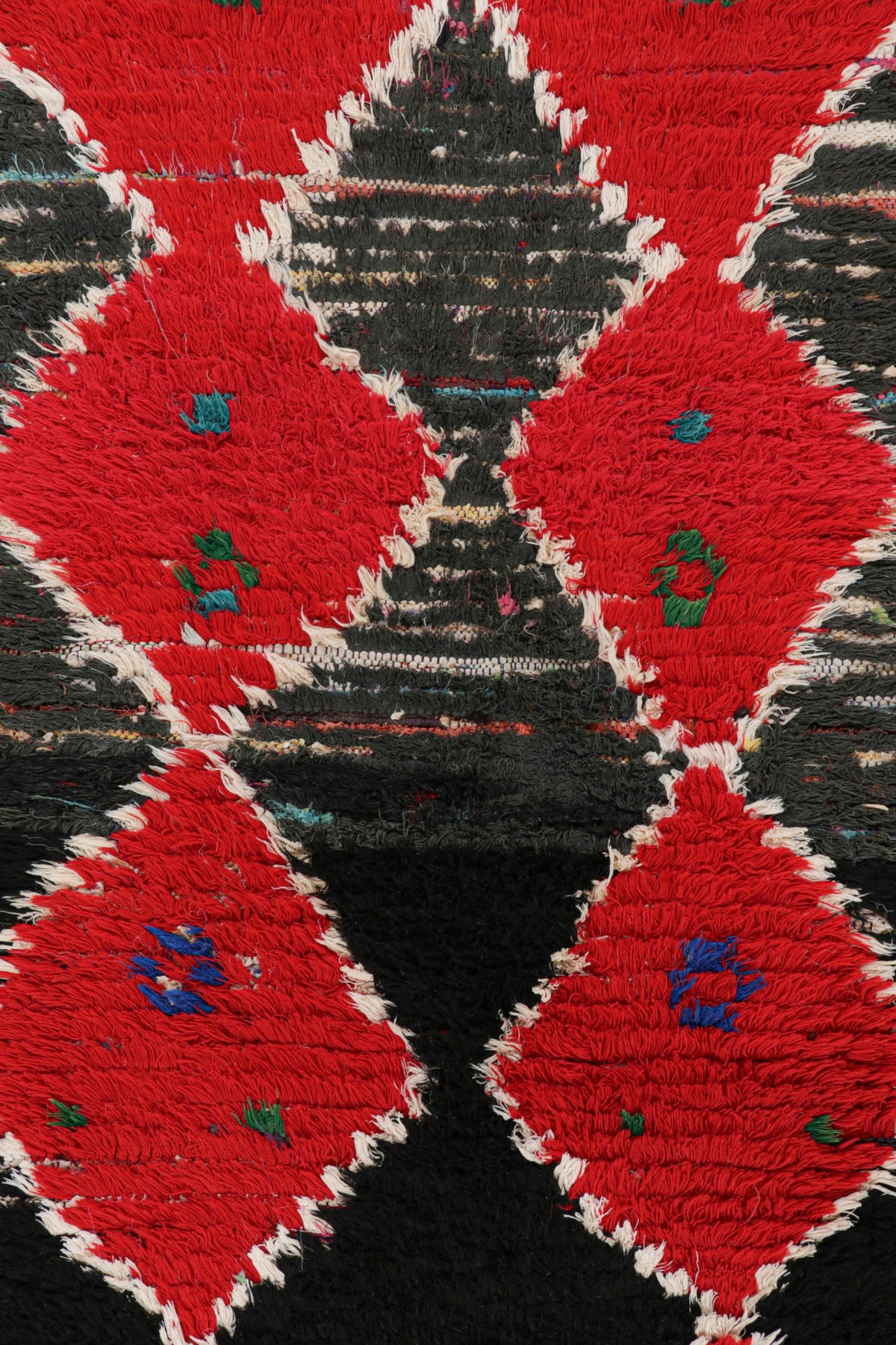 Red Diamonds on Black - Moroccan Shag Runner Rug