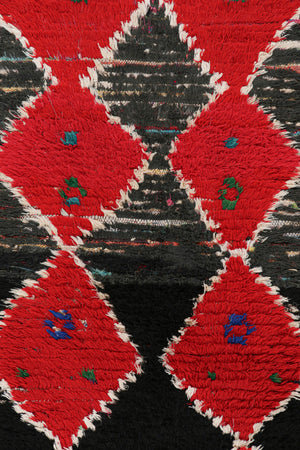 Red Diamonds on Black - Moroccan Shag Runner Rug