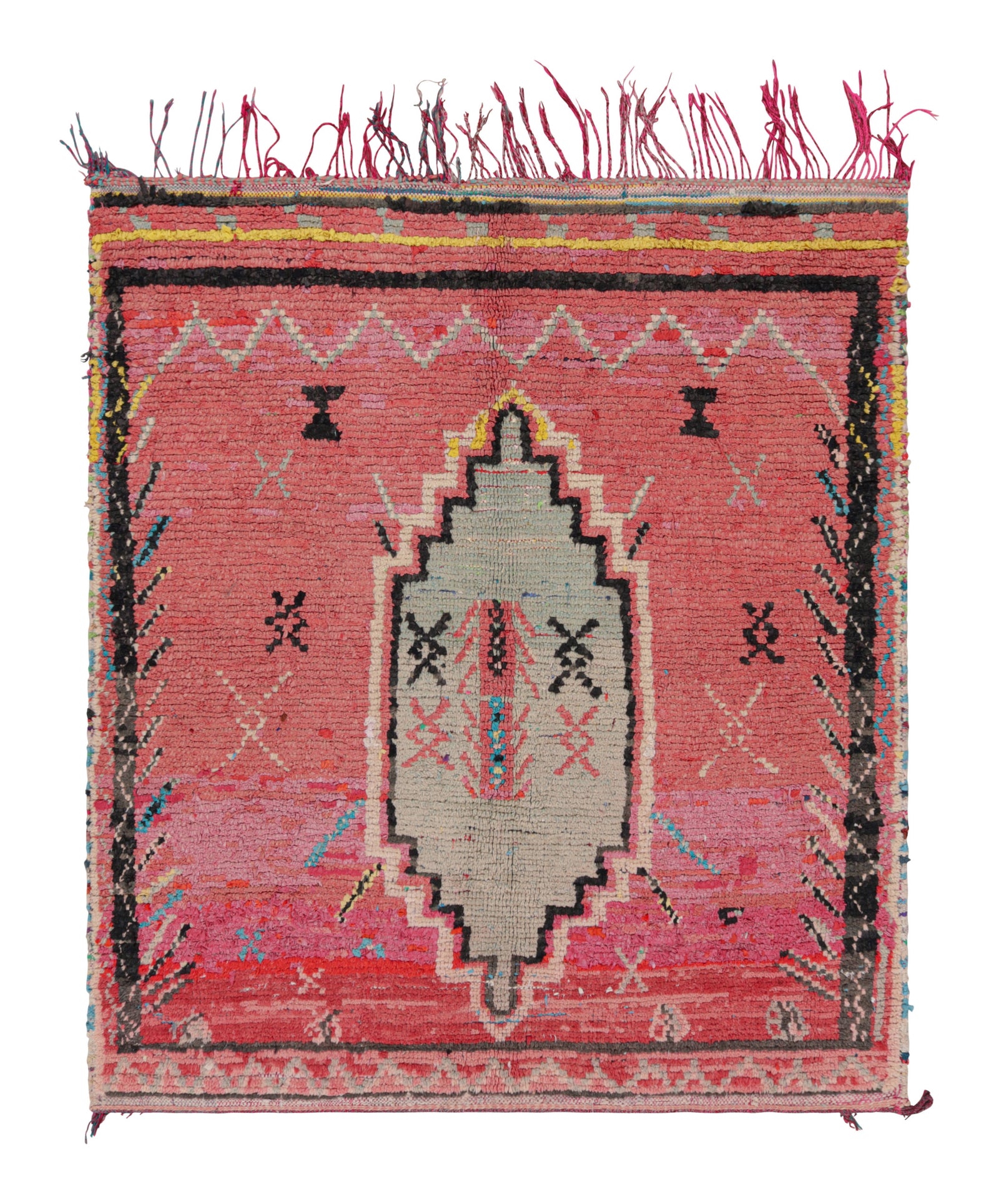 Taupe Medallion on Pink - Moroccan Shag Area Rug