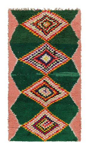 Forest Green & Pink Medallions  - Moroccan Shag Runner Rug