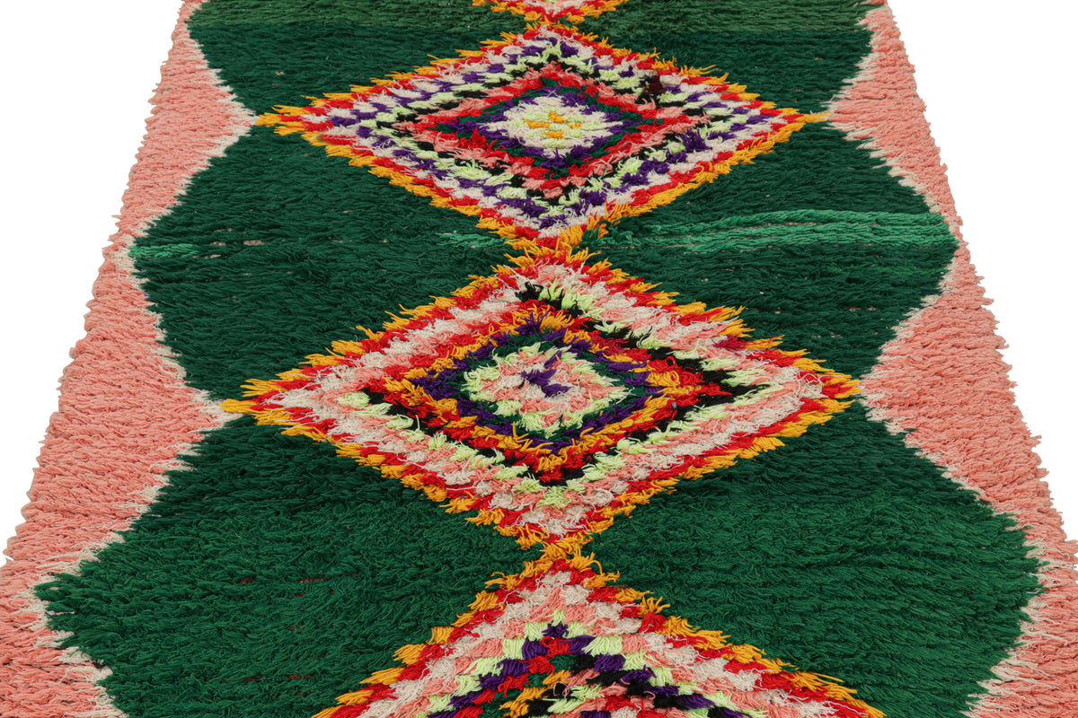 Forest Green & Pink Medallions  - Moroccan Shag Runner Rug