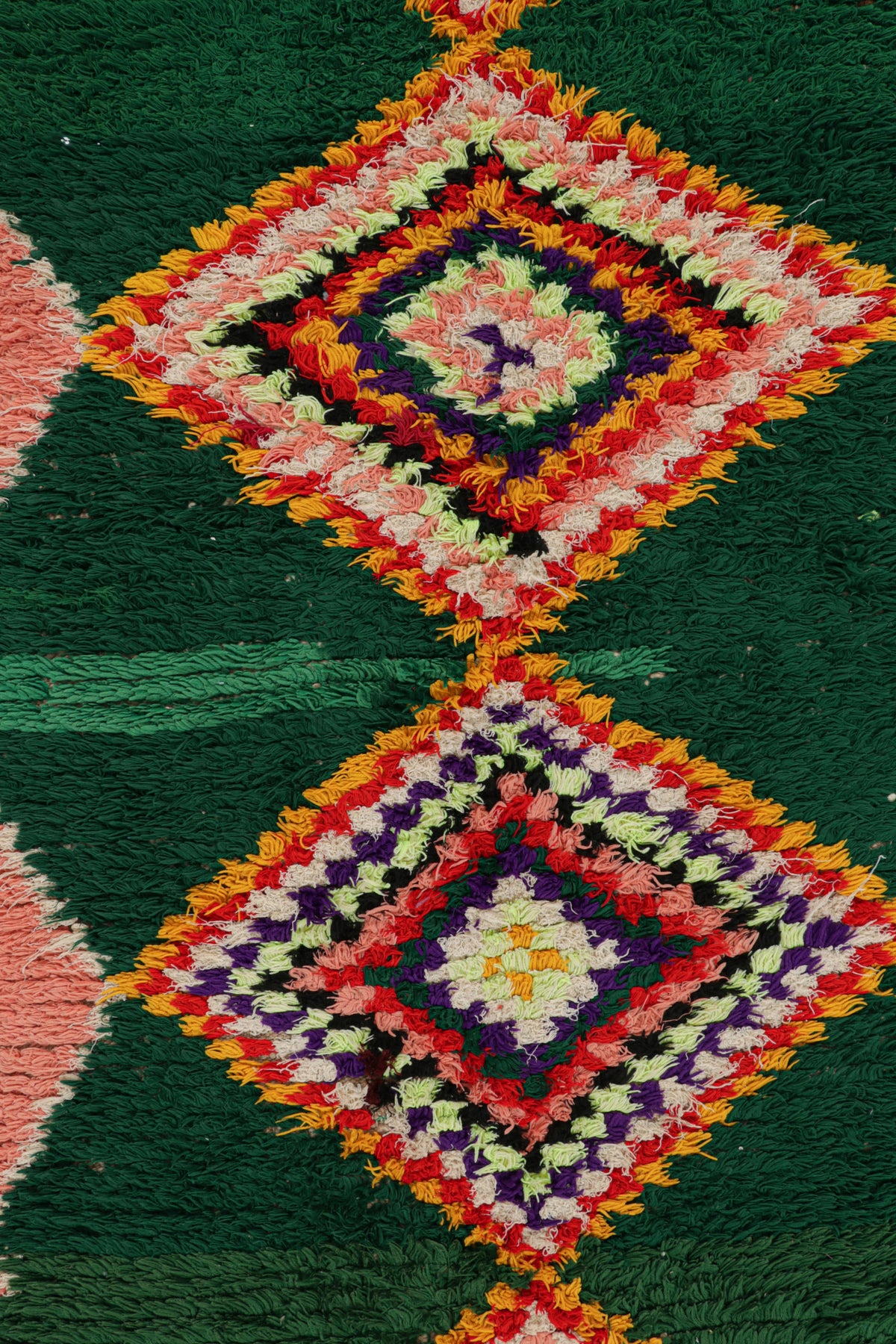 Forest Green & Pink Medallions  - Moroccan Shag Runner Rug