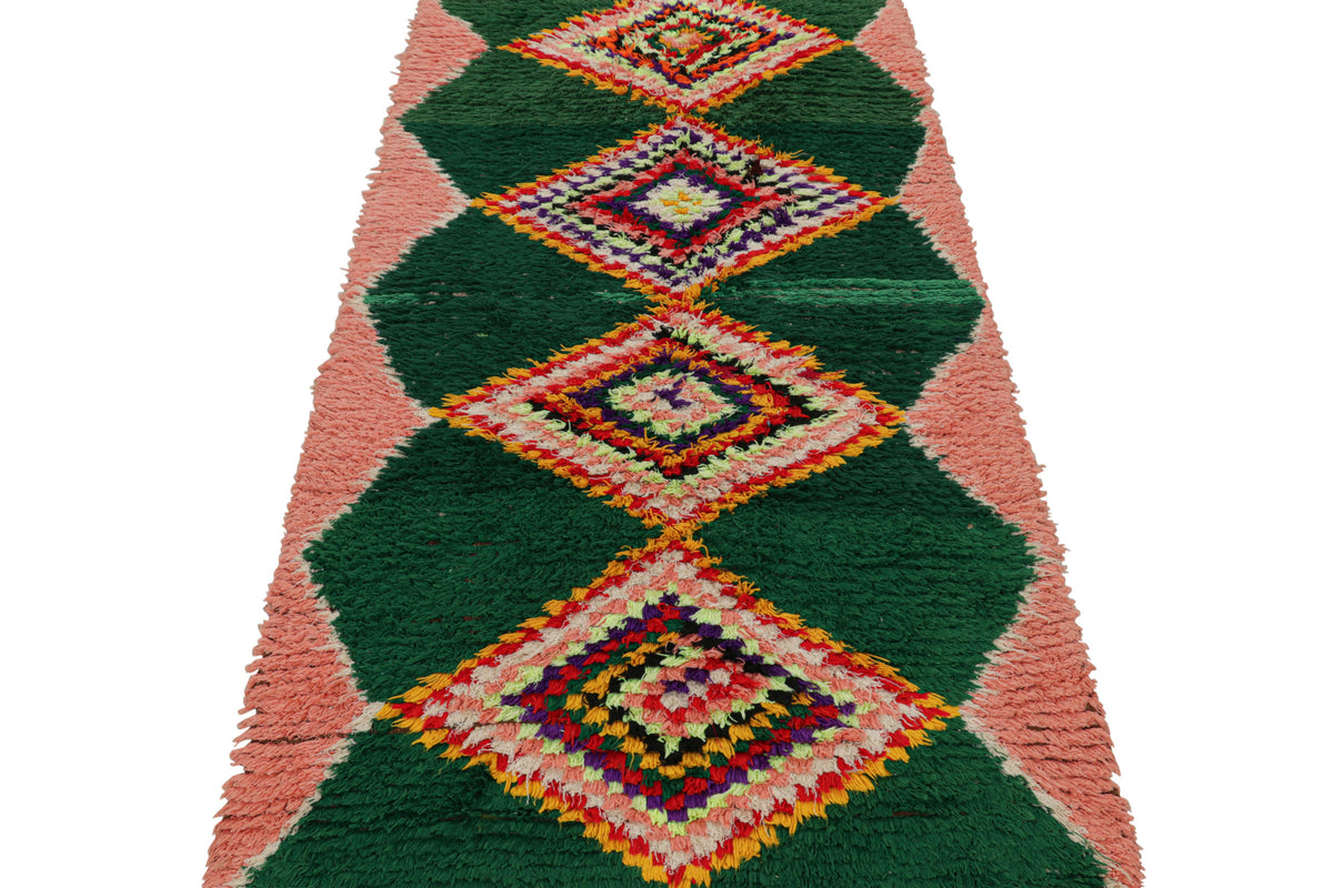 Forest Green & Pink Medallions  - Moroccan Shag Runner Rug