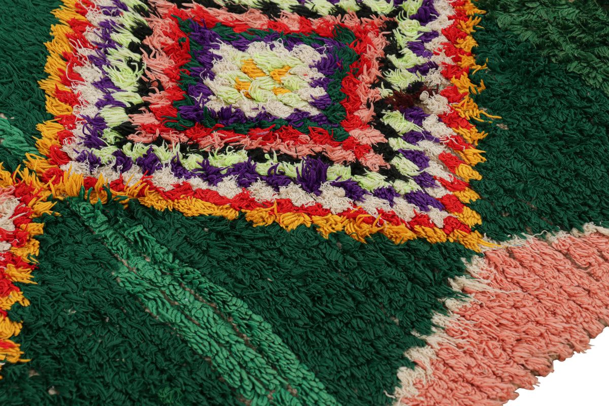 Forest Green & Pink Medallions  - Moroccan Shag Runner Rug