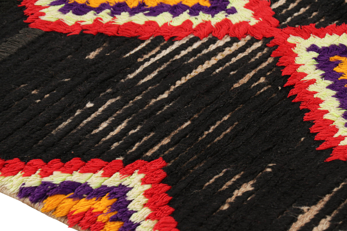 Polychromatic Diamonds on Black - Moroccan Shag Runner Rug